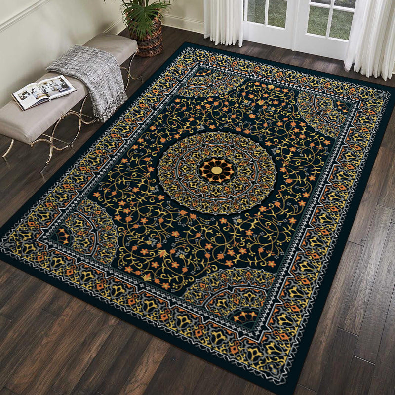 Dark Brown Bohemia Rug Polyester Graphic Rug Stain Resistant Rug for Living Room