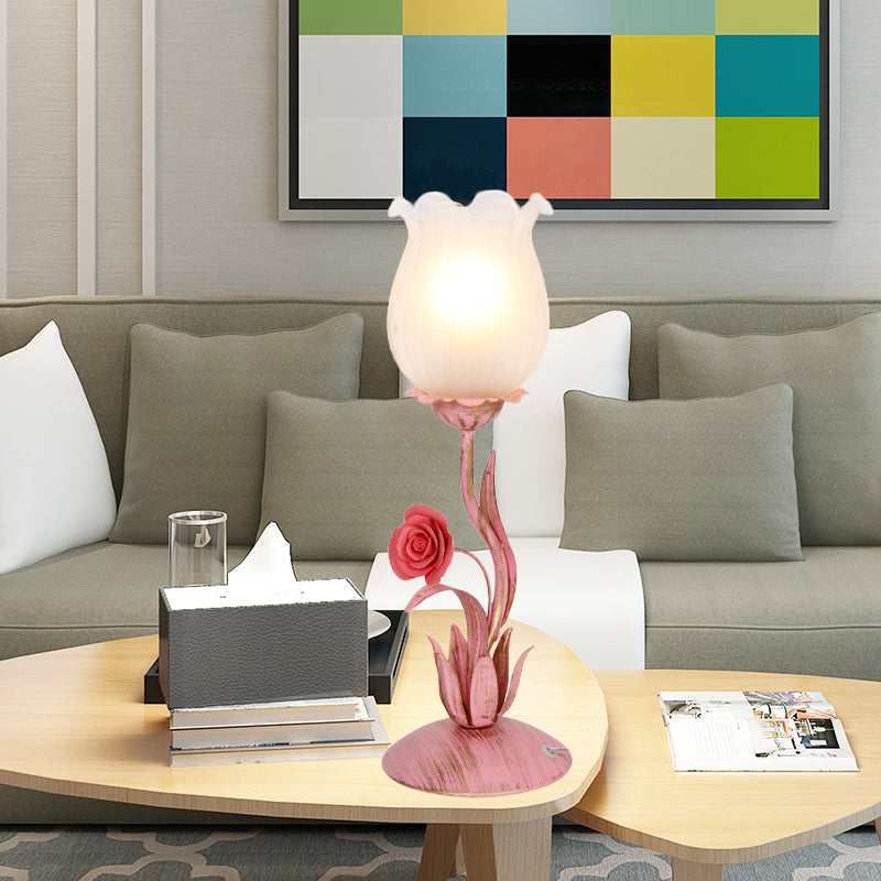 1 Lampenblüte Tischbeleuchtung romantischer pastoraler blau/rosa Metall -Nachttisch -Lampe für Wohnzimmer