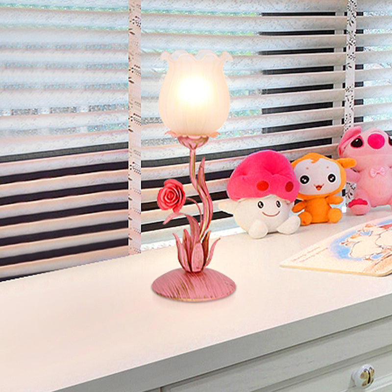 1 Lampenblüte Tischbeleuchtung romantischer pastoraler blau/rosa Metall -Nachttisch -Lampe für Wohnzimmer