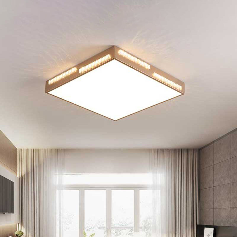 Simple Square/Rectangular LED Flushmount 18"/21.5"/35.5" Wide Metal Golden Bedroom Ceiling Lamp with Crystal Accents