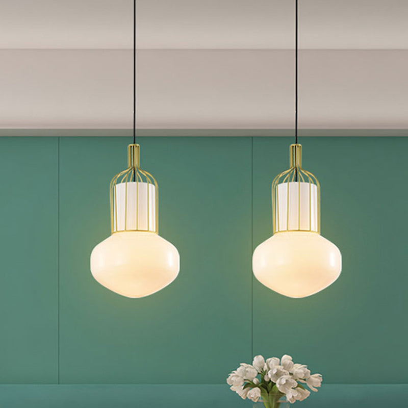 LEVILLE LEVILLE PENDANT GOLD SCHOOL MODERNIST 1 BALB BLAND PLAFIC LAPIL AVEC CAGE