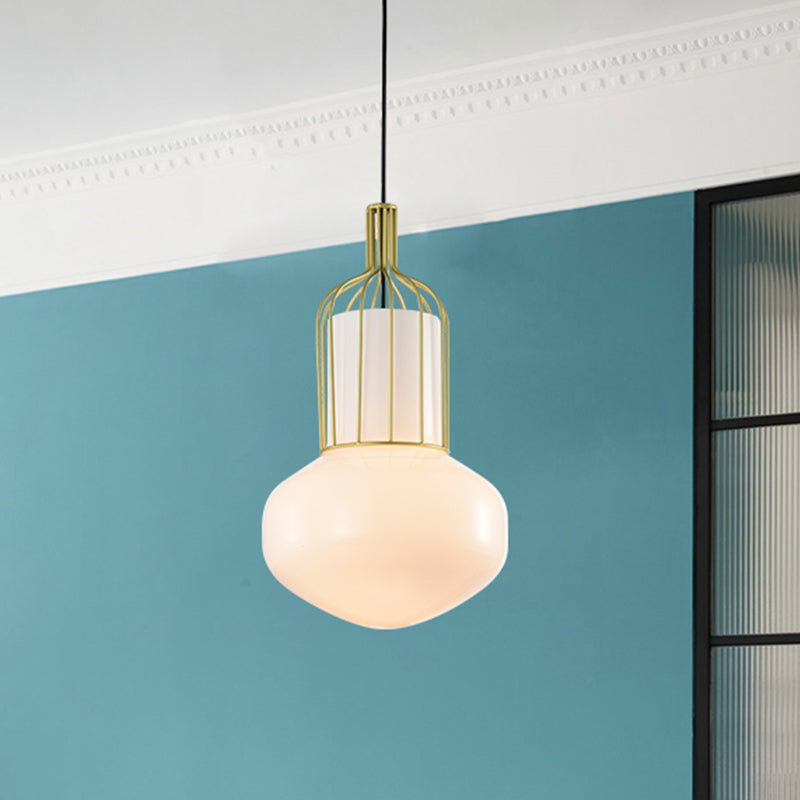 LEVILLE LEVILLE PENDANT GOLD SCHOOL MODERNIST 1 BALB BLAND PLAFIC LAPIL AVEC CAGE