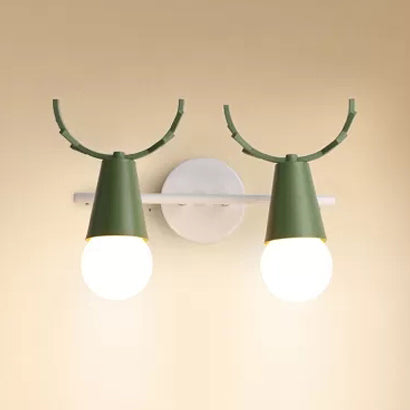Sweet Cone Child Bedroom Wall Light Metal 1 Head Nordic Stylish Wall Lamp with Antlers