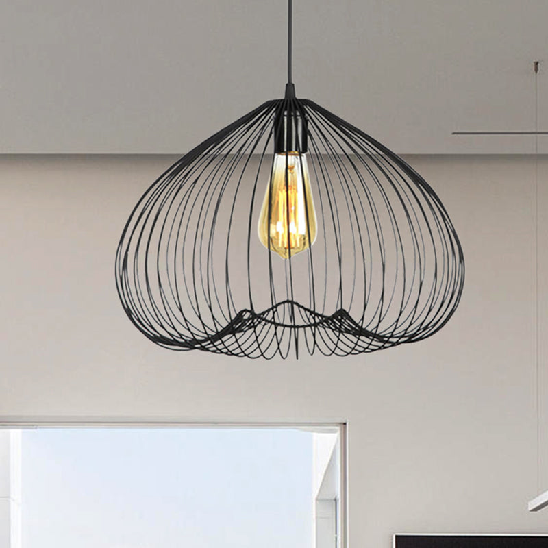 8"/9.5"/12" Wide Black 1 Light Hanging Light Vintage Metal Caged Ceiling Pendant