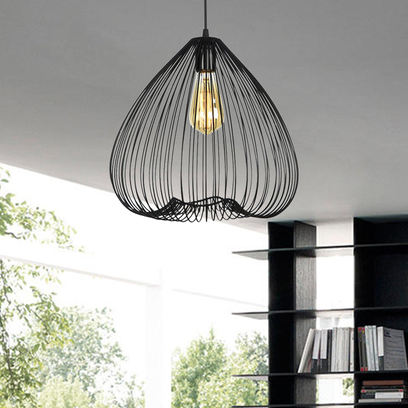 8"/9.5"/12" Wide Black 1 Light Hanging Light Vintage Metal Caged Ceiling Pendant