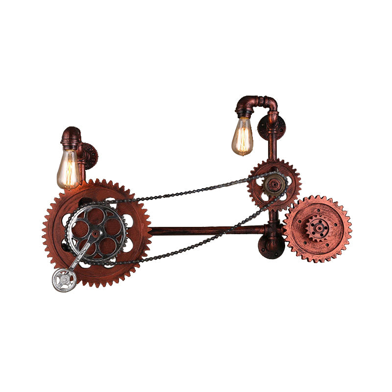 2 Lights Gear Sconce Light Fixture Vintage Weathered Copper Metal Wall Lamp