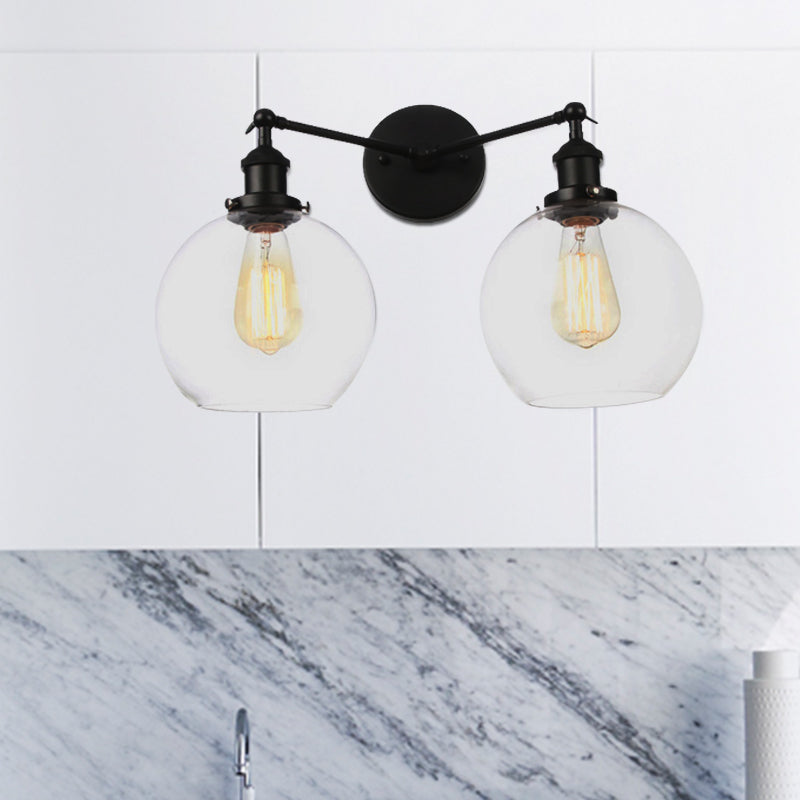 Black/Chrome/Copper 2 Lights Wall Mount Light Farmhouse Globe Sconce Lighting Fixture  for Living Room