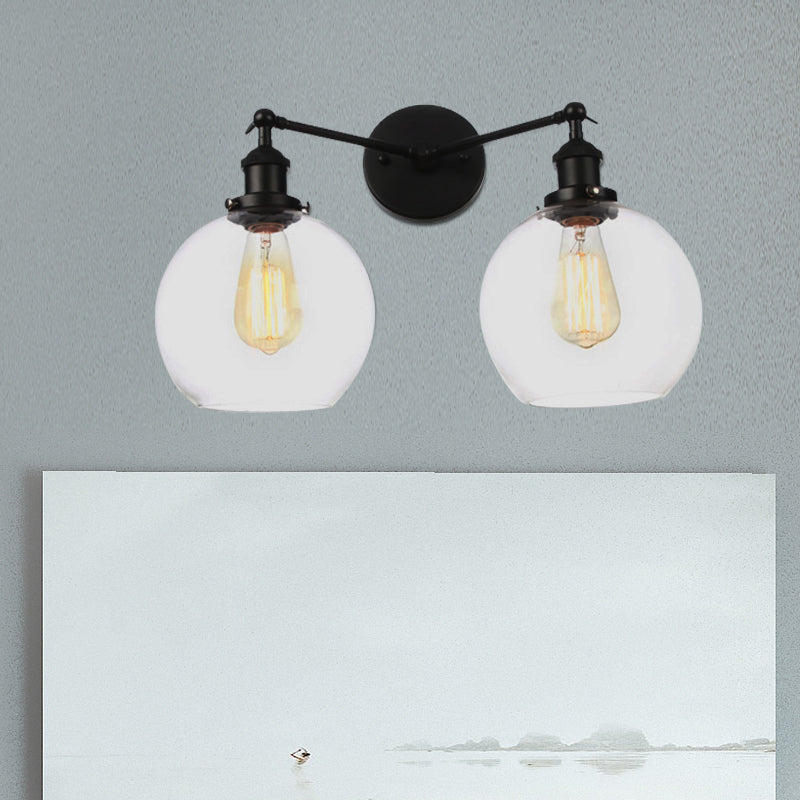 Schwarz/Chrom/Kupfer 2 Lichter Wandmontage Light Bauernhaus Globe Leuchten für Wohnzimmer