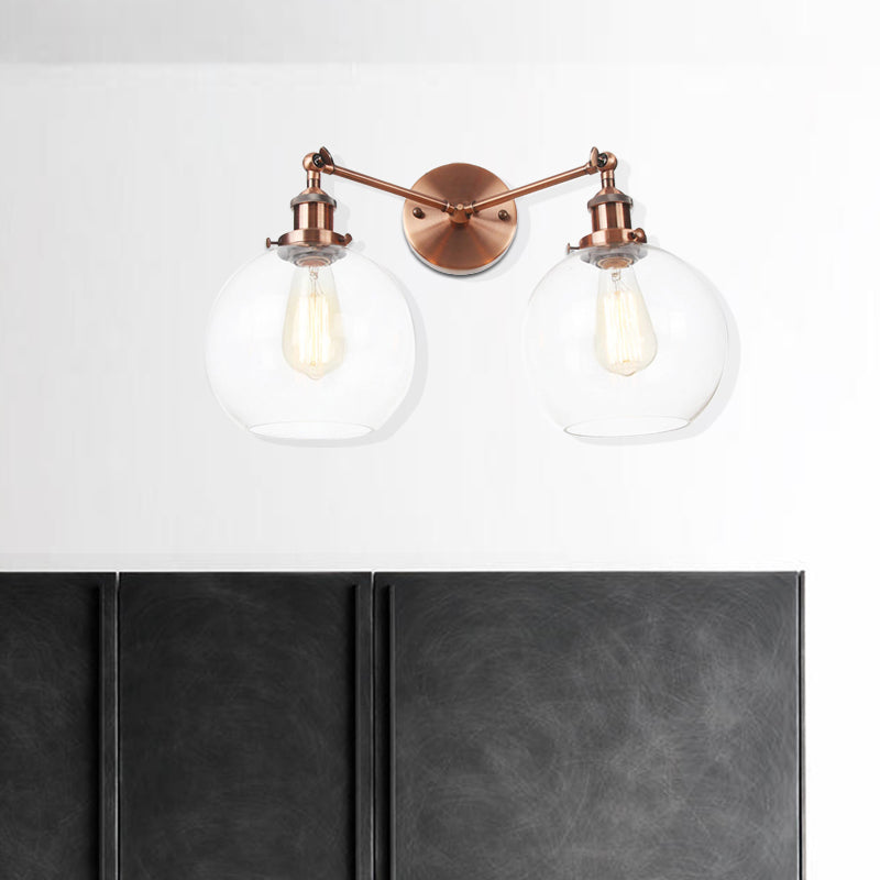 Black/Chrome/Copper 2 Lights Wall Mount Light Farmhouse Globe Sconce Lighting Fixture  for Living Room