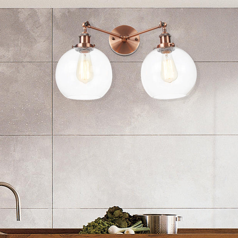 Schwarz/Chrom/Kupfer 2 Lichter Wandmontage Light Bauernhaus Globe Leuchten für Wohnzimmer