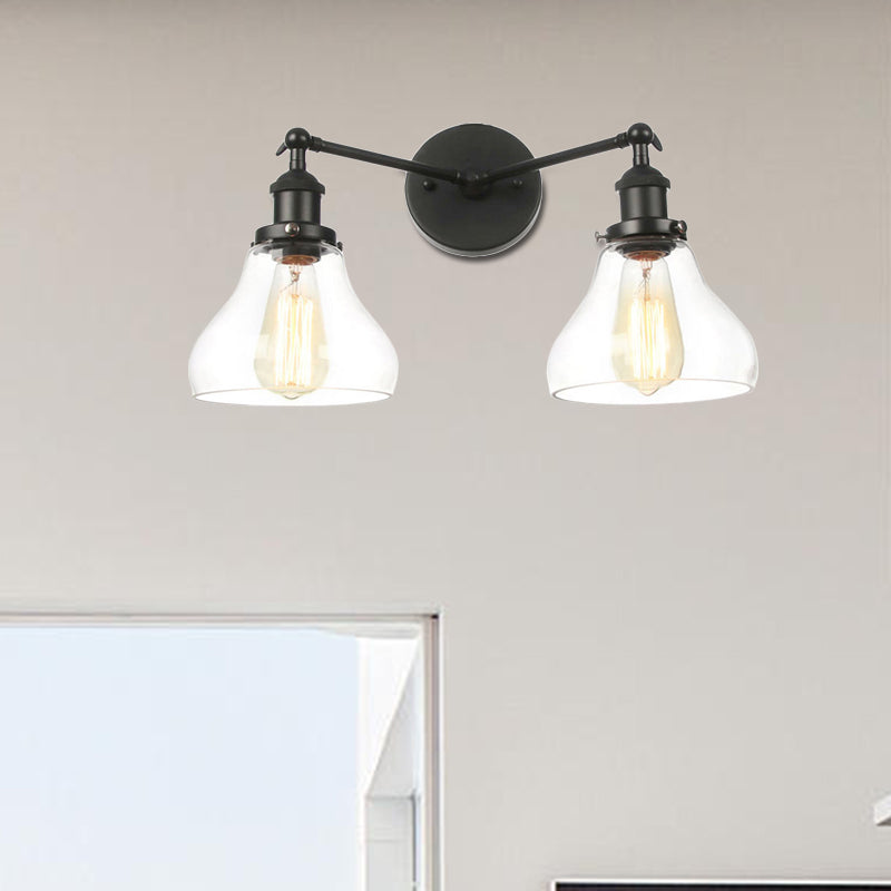 Clear Glass Black/Brass/Bronze Wall Lighting Pear Shaped 2 Lights Industrial Style Sconce Lamp