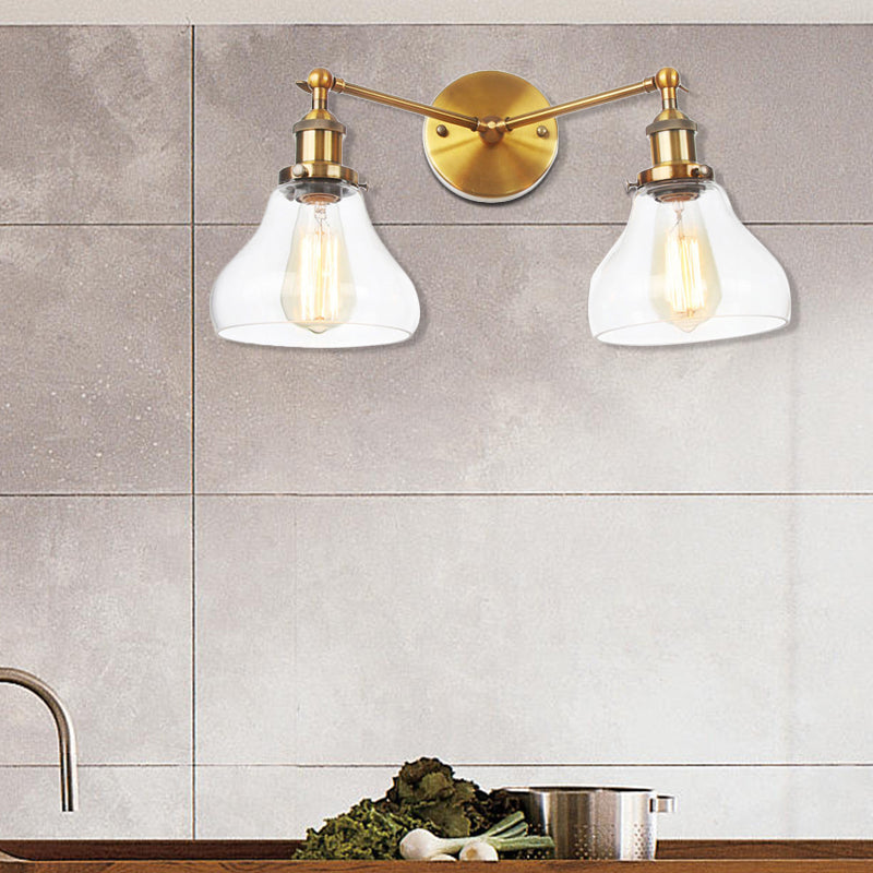 Clear Glass Black/Brass/Bronze Wall Lighting Pear Shaped 2 Lights Industrial Style Sconce Lamp