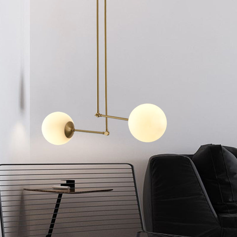 Balle simple Multi Light Pendant Verre blanc 2 têtes LAPILLE LA PLADIER SALLE en laiton avec nœud réglable