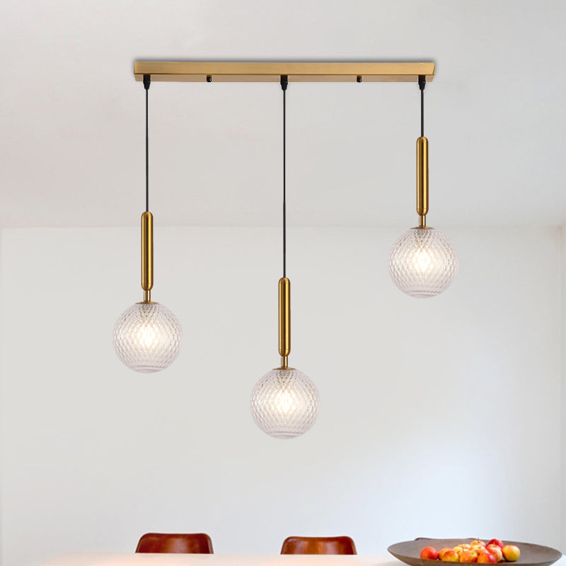 Moderne moderne suspendu clair en verre transparent en verre à 3 têtes de salle de salle à manger groupé lampe en laiton, 6 "/ 8" de largeur