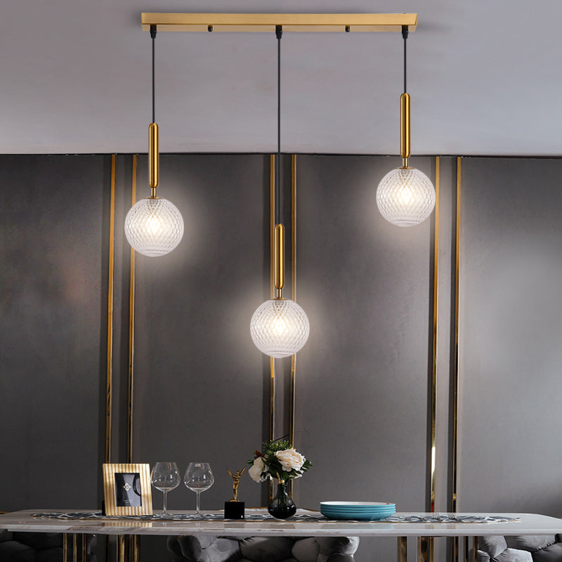 Moderne moderne suspendu clair en verre transparent en verre à 3 têtes de salle de salle à manger groupé lampe en laiton, 6 "/ 8" de largeur