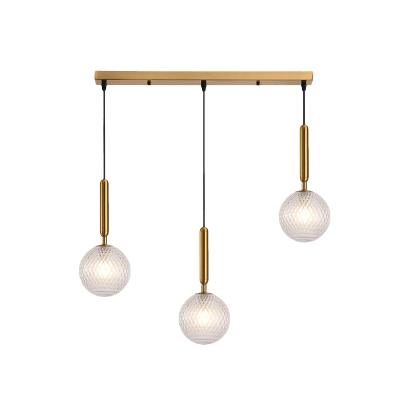 Moderne moderne suspendu clair en verre transparent en verre à 3 têtes de salle de salle à manger groupé lampe en laiton, 6 "/ 8" de largeur