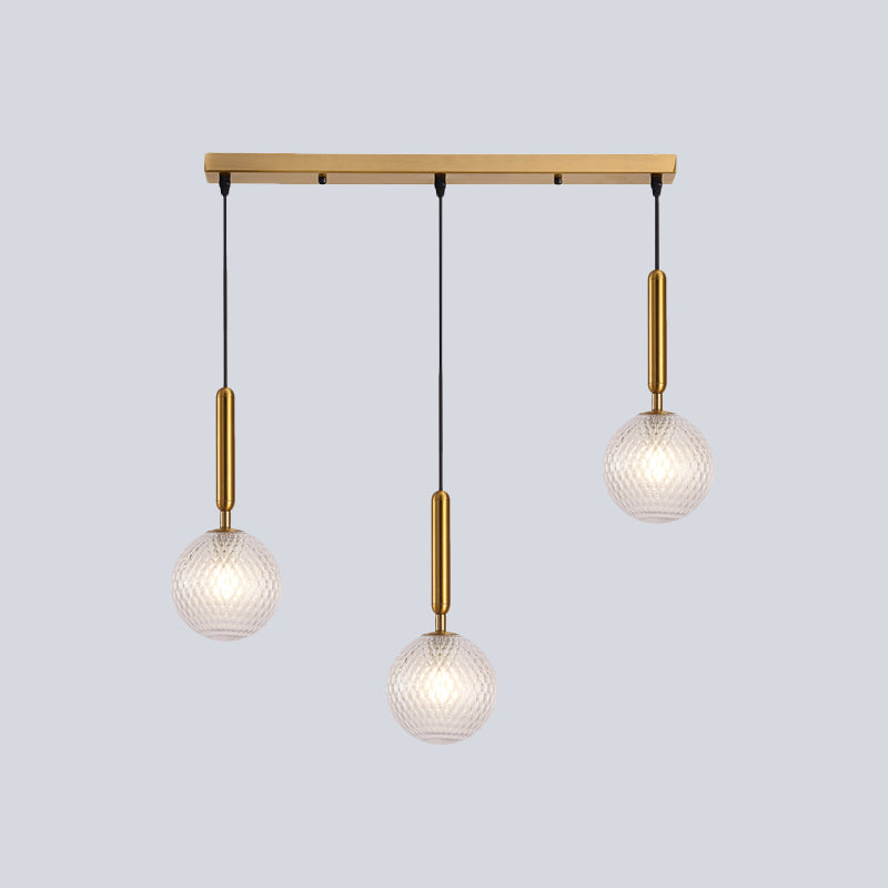 Moderne moderne suspendu clair en verre transparent en verre à 3 têtes de salle de salle à manger groupé lampe en laiton, 6 "/ 8" de largeur