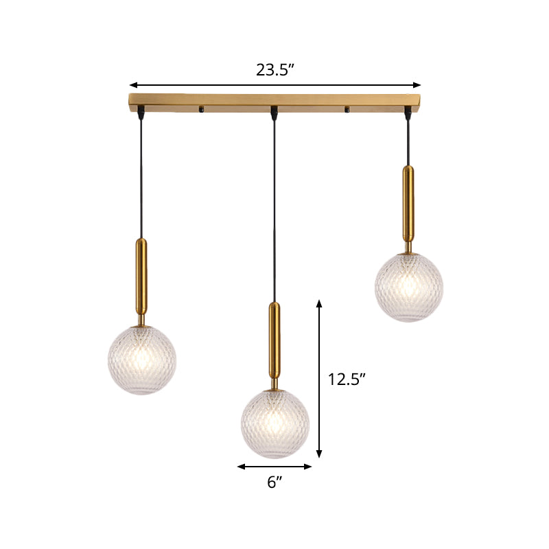 Moderne moderne suspendu clair en verre transparent en verre à 3 têtes de salle de salle à manger groupé lampe en laiton, 6 "/ 8" de largeur