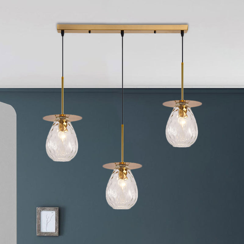 Moderne moderne suspendu clair en verre transparent en verre à 3 têtes de salle de salle à manger groupé lampe en laiton, 6 "/ 8" de largeur