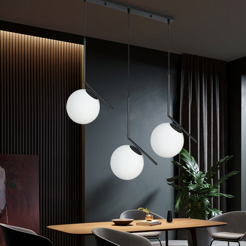 Crème en verre orbe Clter Pendante modernisme LAVIL 3 LIGHT LIGHT en noir avec bras incliné