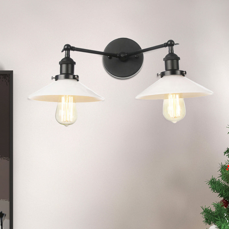 2 lichten wandhangende licht vintage kegel opaal glazen sconce verlichtingsarmatuur in brons/koper/messing