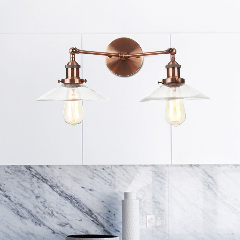 2 Light Living Room Wall Lighting Vintage Black/Brass/Bronze Sconce Light with Saucer Clear Glass Shade