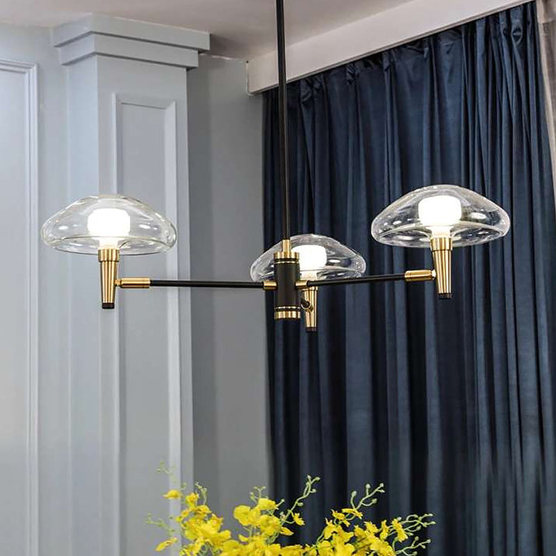 3-Light Bedroom Chandelier Modernism Black Pendant Light Fixture with Jellyfish Clear Glass Shade