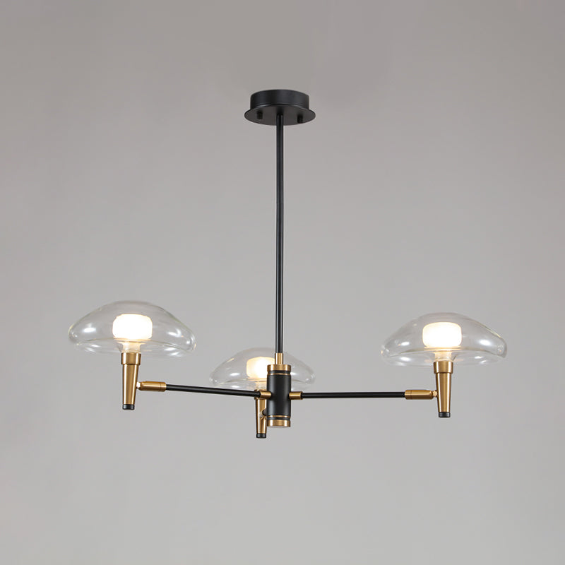 3-Light Bedroom Chandelier Modernism Black Pendant Light Fixture with Jellyfish Clear Glass Shade