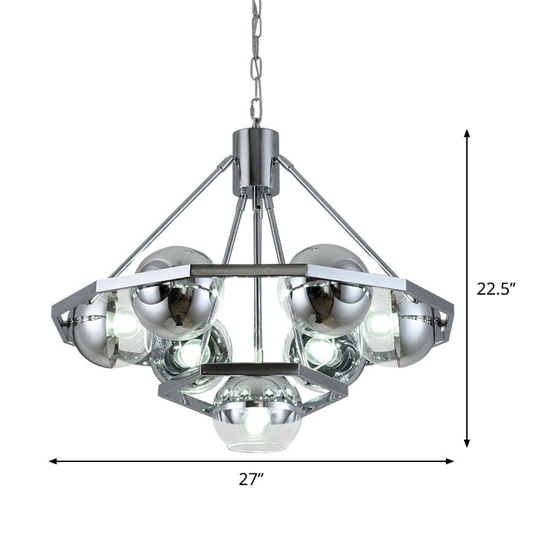 7 lampadine soggiorno sospeso leggero lampadario moderno a soffitto argento con sfera a sfera a 2 strati.