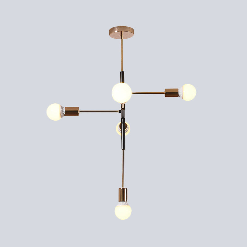 Metal Linear Chandelier Lighting Minimalist 5 Lights Brass Hanging Lamp Fixture for Living Room