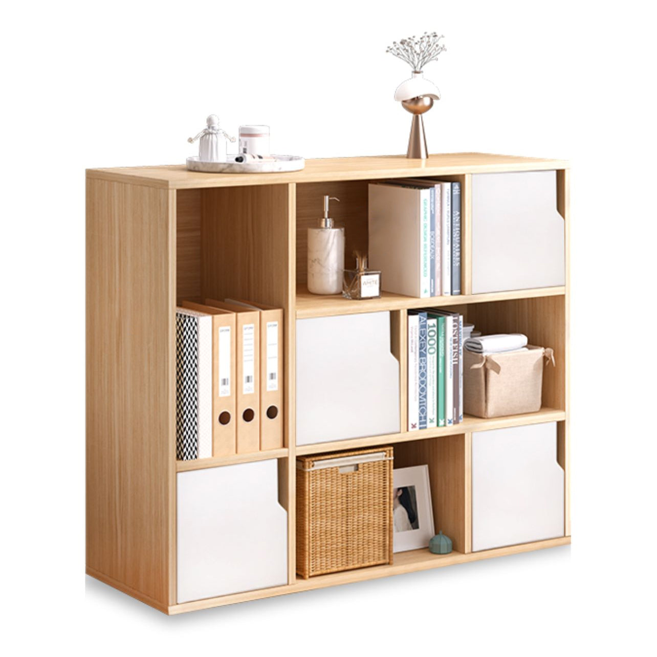 Engineered Wood Shelf Bookcase With Cabinets Rectangular Bookshelf