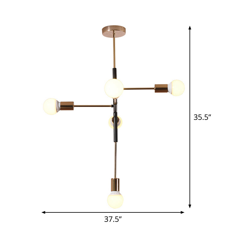 Metal Linear Chandelier Lighting Minimalist 5 Lights Brass Hanging Lamp Fixture for Living Room