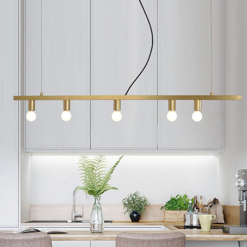 Brass Linear Down Lighting Postmodern 5-Light Metal Hanging Chandelier over Dining Table