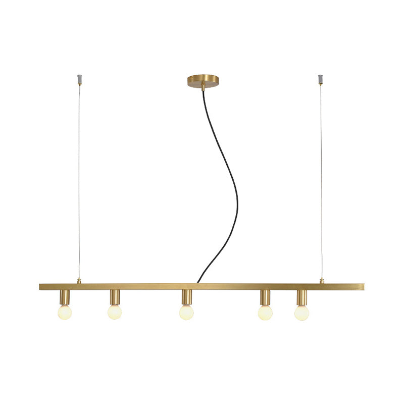 Brass Linear Down Lighting Postmodern 5-Light Metal Hanging Chandelier over Dining Table