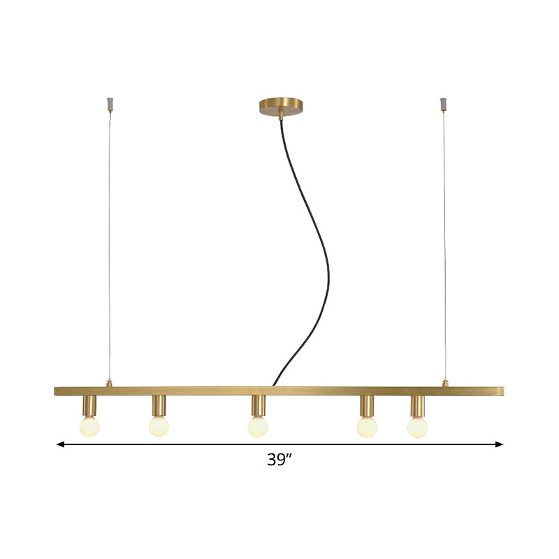 Brass Linear Down Lighting Postmodern 5-Light Metal Hanging Chandelier over Dining Table