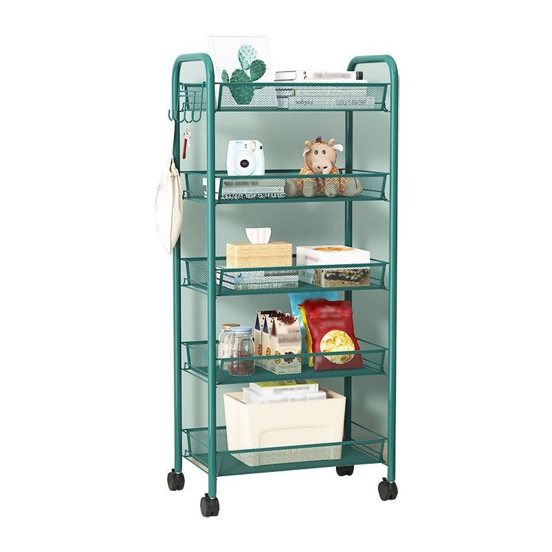 Metal Frame Open Etagere Bookshelf Contemporary Vertical Bookcase with Caster Wheels
