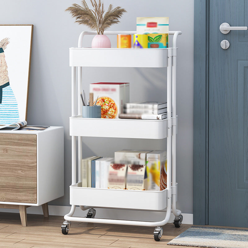 Metal Frame Open Etagere Bookshelf Contemporary Vertical Bookcase with Caster Wheels