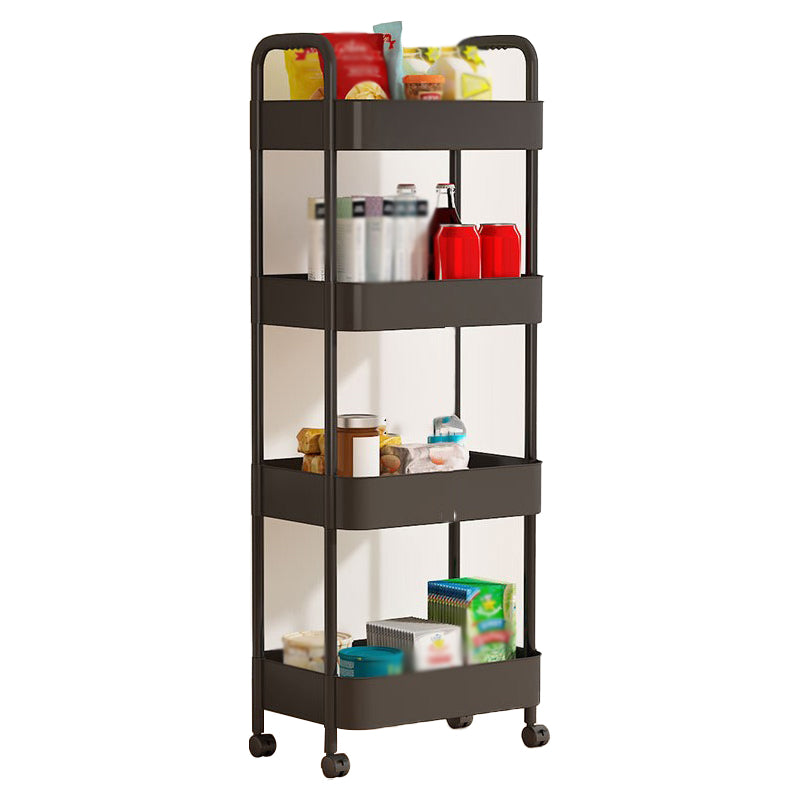 Metal Frame Open Etagere Bookshelf Contemporary Vertical Bookcase with Caster Wheels