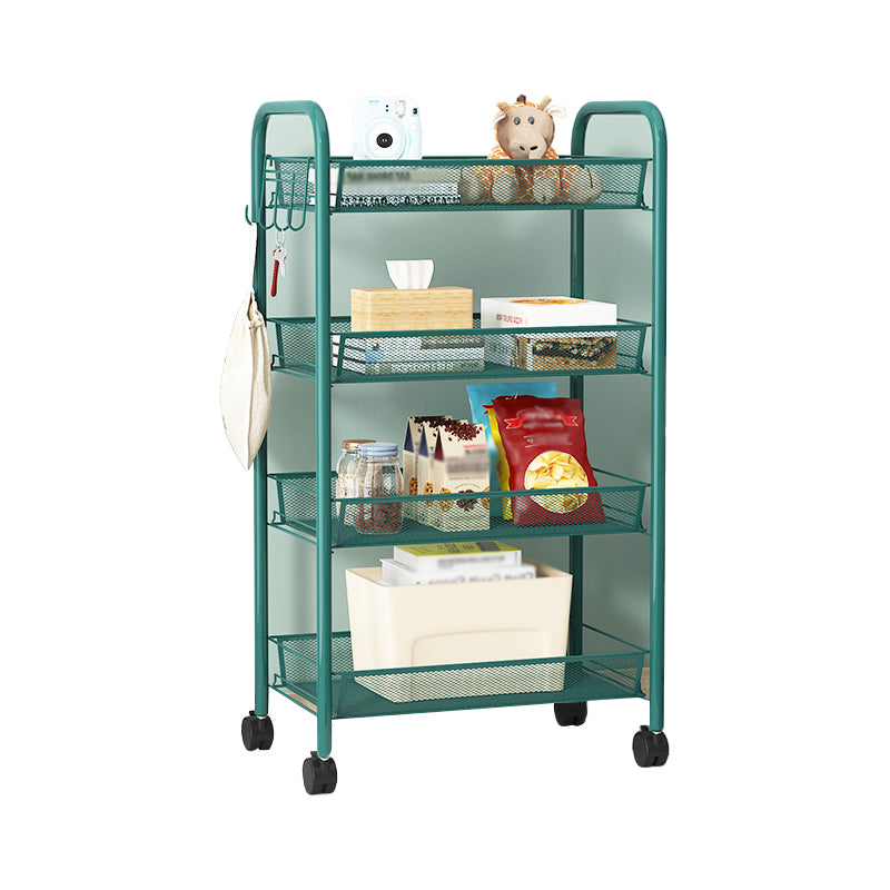 Metal Frame Open Etagere Bookshelf Contemporary Vertical Bookcase with Caster Wheels