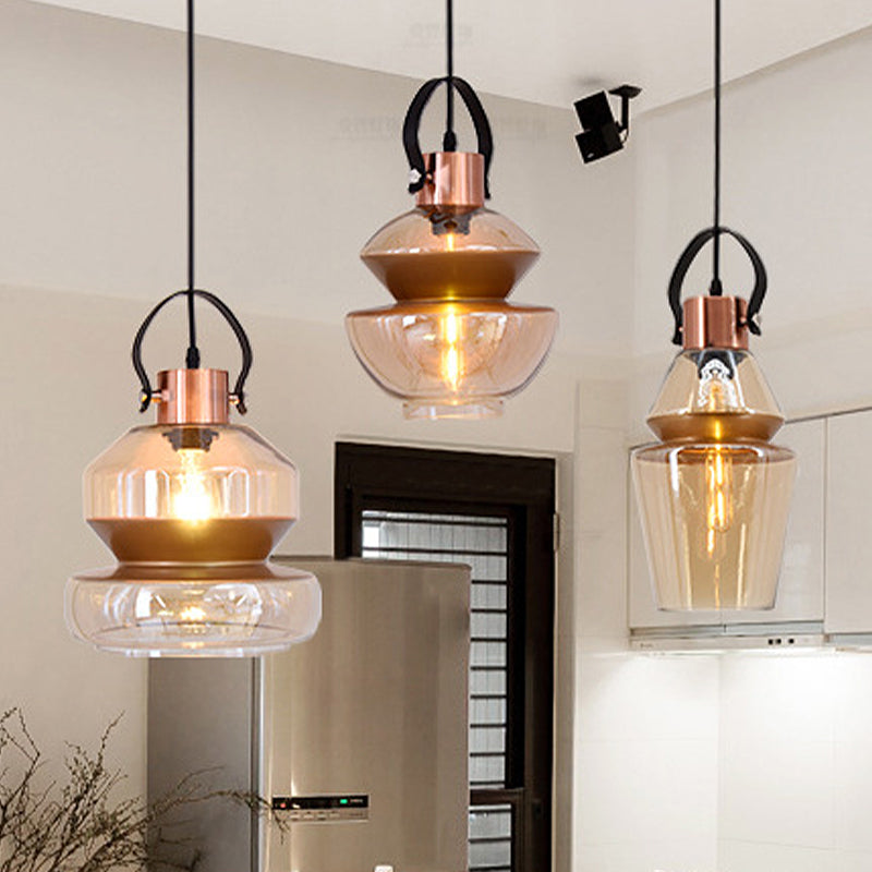 Copper Urn Pendant Lighting Fixture Modern 1 Head Clear Glass Hanging Lamp, 6.5"/8"/10" Wide