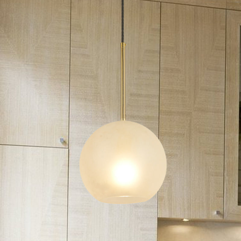 Sphere Hanging Lamp Kit Minimalist Textured White Glass 1 Head 8"/12" Wide Brass Pendant Light