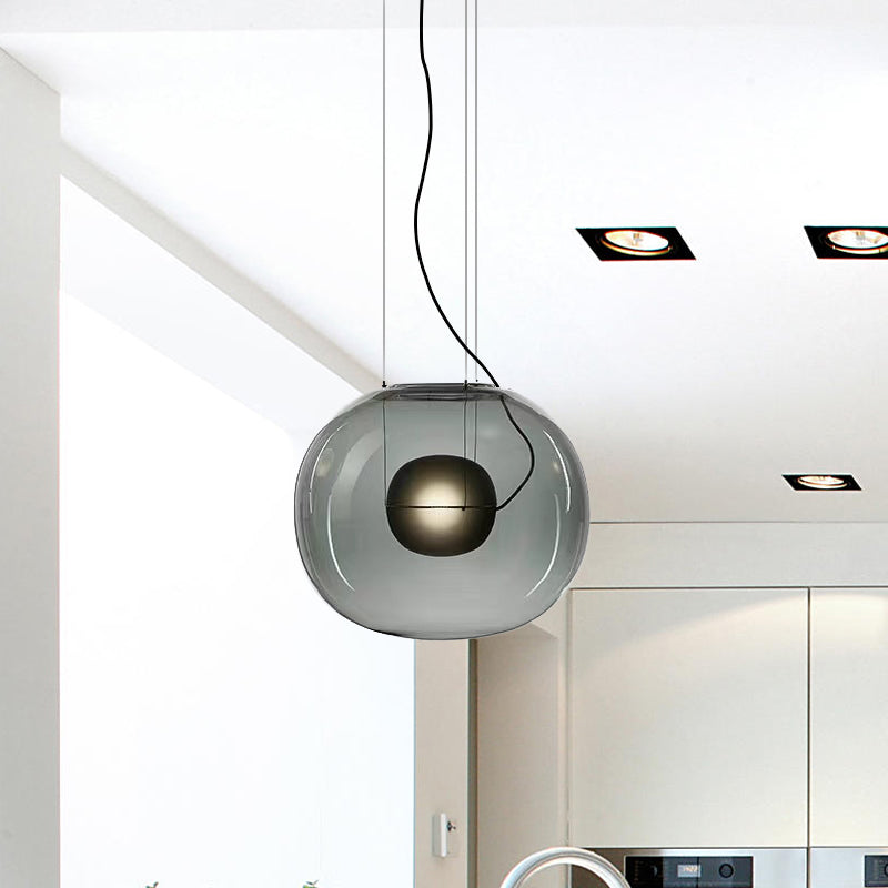 Globe Hanging Light Ayémorrat moderne Smoke Smoke Grey / Clear Glass 1 Head Dining Dining Room Pendant Light Kit