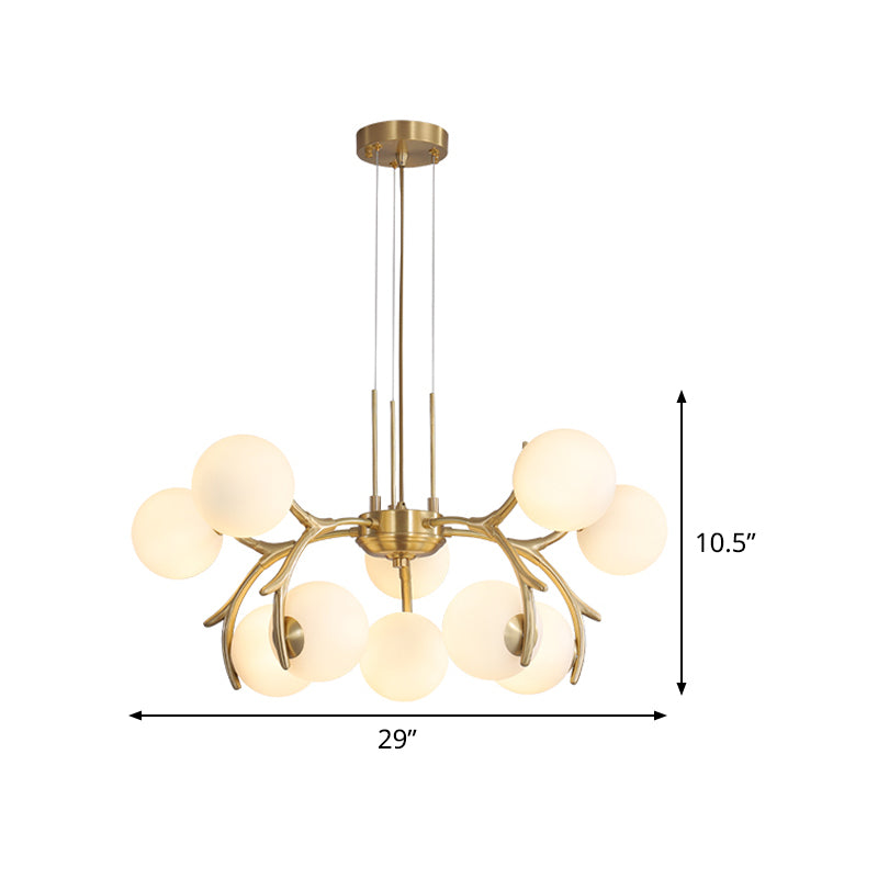 Bol slaapkamer plafond kroonluchter wit glas 10-bulb moderne koperen hanger met gewei arm