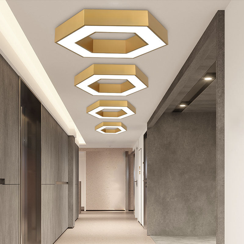 Nordic Hexagon Ceiling Light Metal Gold LED Flush Mount Light for Office