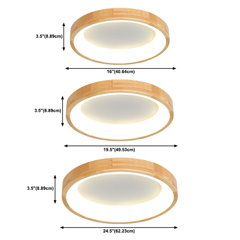 Wooden Circular LED Ceiling Lamp Simplicity Bedroom Flush Mount Light