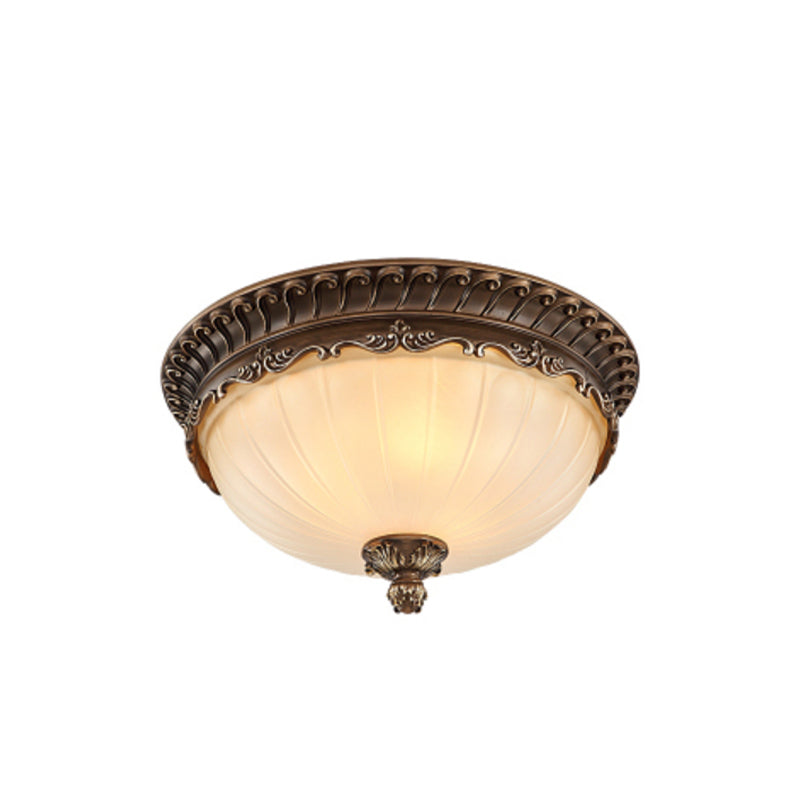 Country Style Domed Ceiling Light White Glass Flush Mount Lighting Fixture