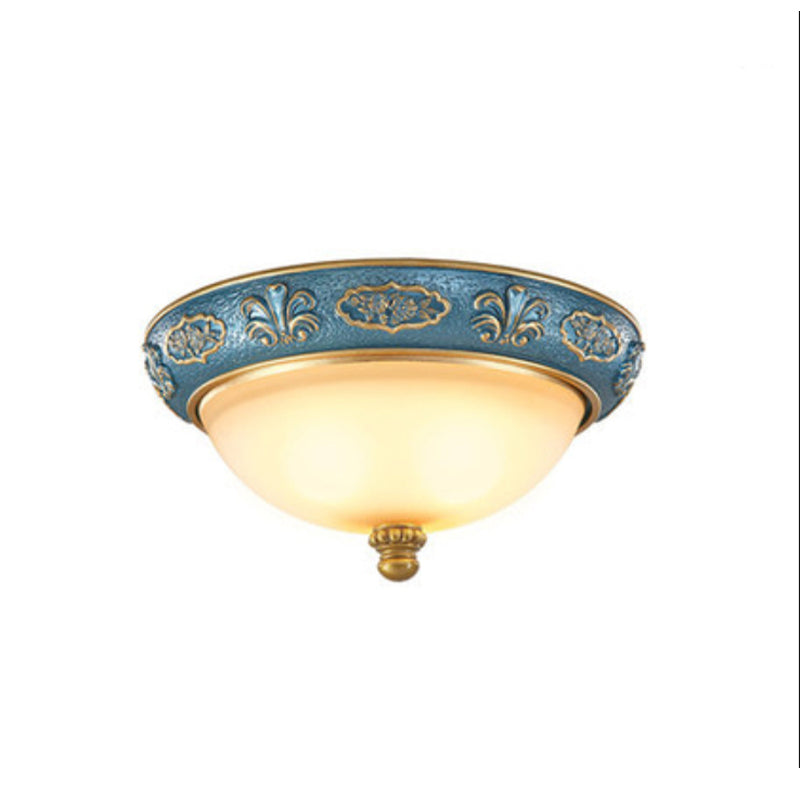Country Style Domed Ceiling Light White Glass Flush Mount Lighting Fixture