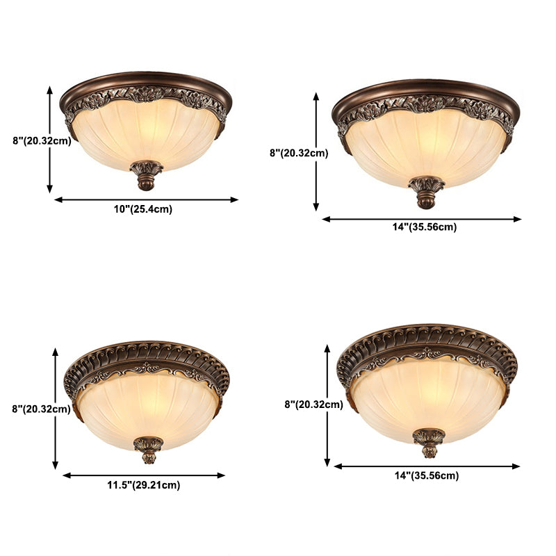 Country Style Domed Ceiling Light White Glass Flush Mount Lighting Fixture