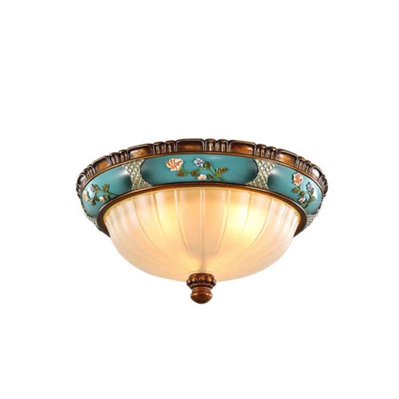 Country Style Domed Ceiling Light White Glass Flush Mount Lighting Fixture