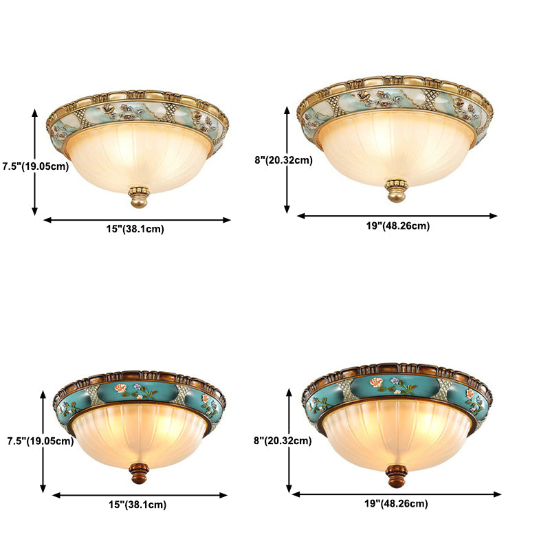 Country Style Domed Ceiling Light White Glass Flush Mount Lighting Fixture